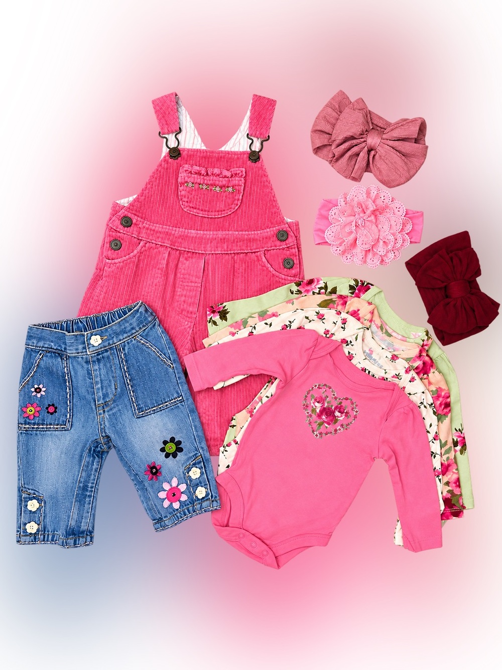Baby Girl Pink Floral 8-Piece Bundle | 0–3M | Like-New 🌸💕